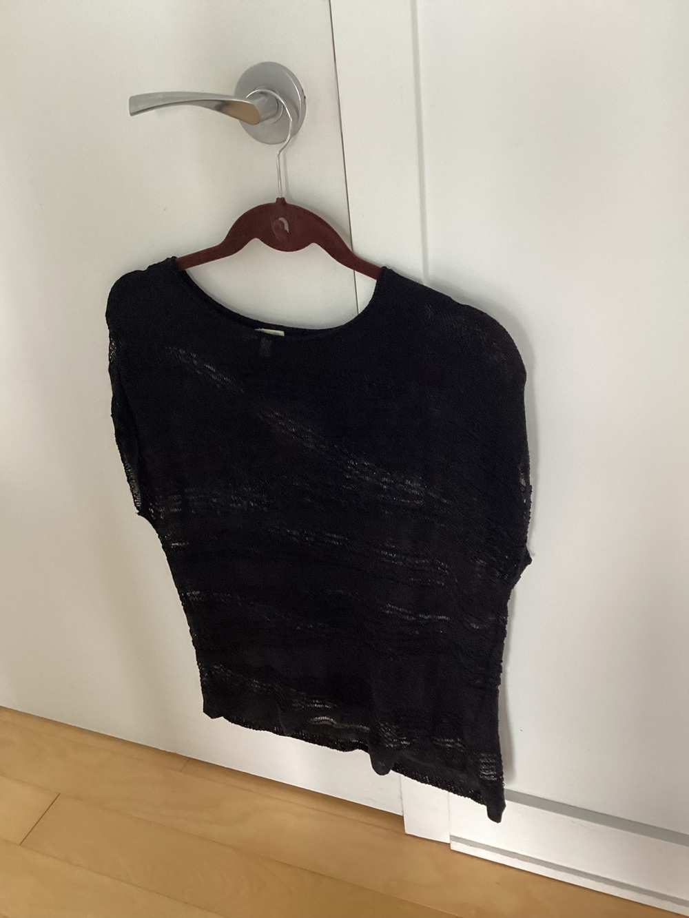 Eileen Fisher Black Open-Weave Short Sleeve Sweater